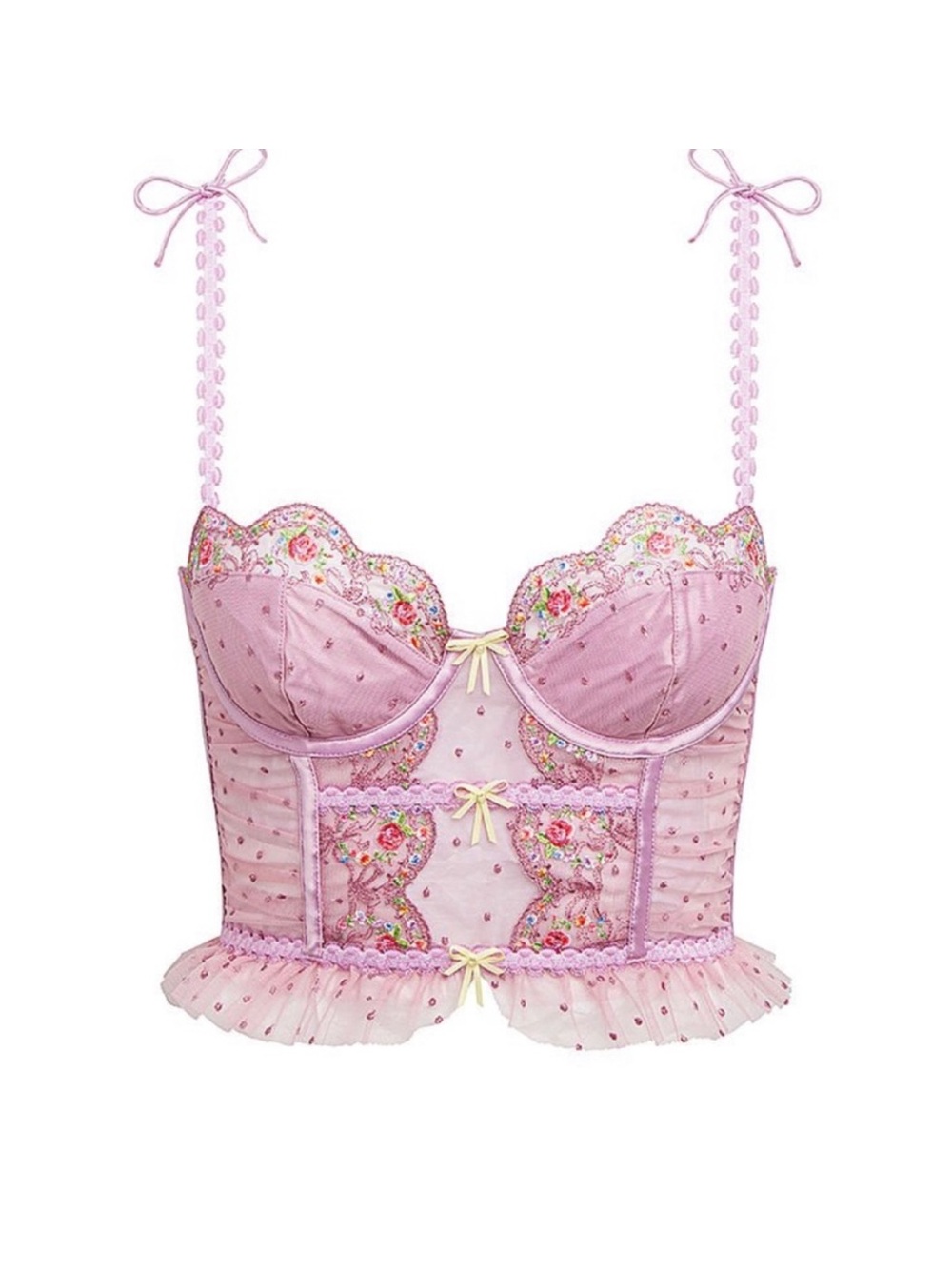 For Love & Lemons Pink Floral Lace Bustier